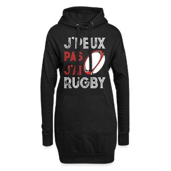 J'peux pas j'ai pratiquant rugby ballon vintage - Sweat-shirt à capuche long Femme - noir - Devant