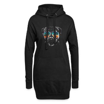 Hund mit cooler Sonnen Brille für Urlauber - Hoodie-Kleid - Schwarz - Vorne