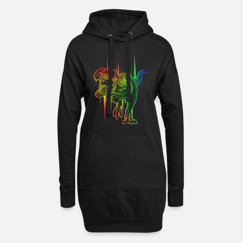 Bunter T-Rex - Hoodie-Kleid - Schwarz