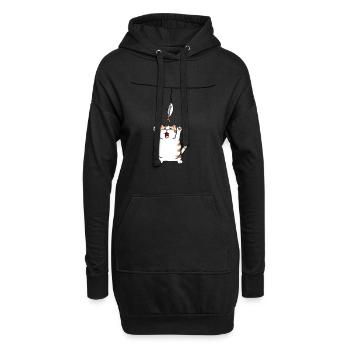 Le chat attrape le poisson - Sweat-shirt à capuche long Femme - noir - Devant