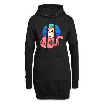 Katze reitet einen Blobfisch - Hoodie-Kleid - Schwarz - Vorne