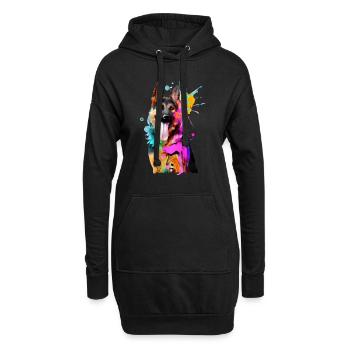 Farbkleckse Schäferhund - Hoodie-Kleid - Schwarz - Vorne