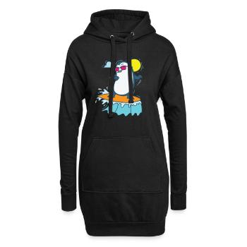 Pinguin surft am Strand Antarktis Vogel - Hoodie-Kleid - Schwarz - Vorne