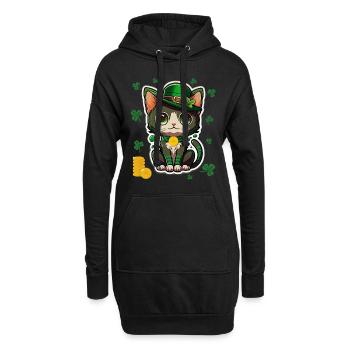 Chat mignon trèfle tenue chapeau st Patrick - Sweat-shirt à capuche long Femme - noir - Devant