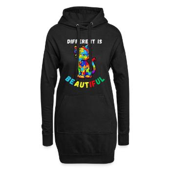 Soutien sensibilisation à l'autisme chat coloré - Sweat-shirt à capuche long Femme - noir - Devant