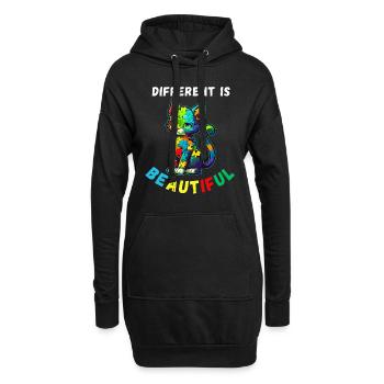 Soutien sensibilisation à l'autisme chat coloré - Sweat-shirt à capuche long Femme - noir - Devant