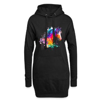 Idée passion chevaux cavalière aquarelle splash - Sweat-shirt à capuche long Femme - noir - Devant