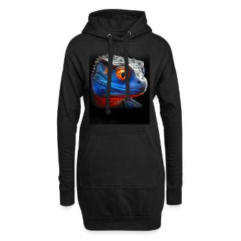 Blauer und orangefarbener Dinosaurier-Eidechsenkopf - Hoodie-Kleid - Schwarz - Vorne