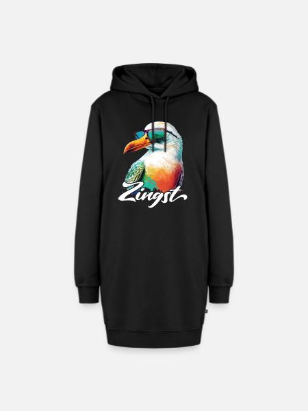 Zingst Urlaub coole bunte Möwe mit Sonnenbrille - Hoodie-Kleid - Schwarz