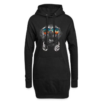 Hund mit cooler Sonnen Brille für Urlauber - Hoodie-Kleid - Schwarz - Vorne
