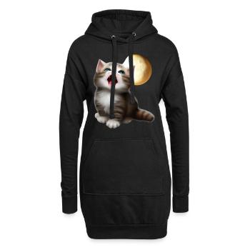 Chat miaulant vers la lune - Sweat-shirt à capuche long Femme - noir - Devant