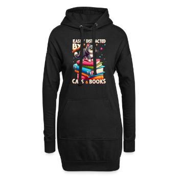 Katzen & Bücher - Hoodie-Kleid - Schwarz - Vorne