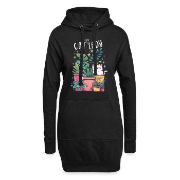 Chat Et Plante Dame Jardinier Botaniste - Sweat-shirt à capuche long Femme - noir - Devant
