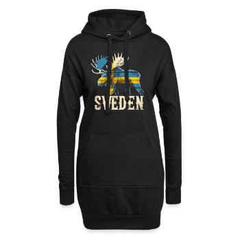 Moose with Sweden flag - Hoodie Dress - black - Front