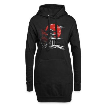 Temple du Japon Red Moon Birds Bonsaï Esthétique - Sweat-shirt à capuche long Femme - noir - Devant