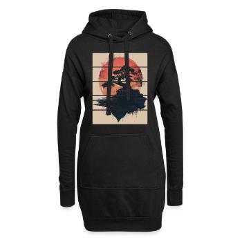 Japon Paysage Bonsaï Arbre Lune Rouge Esthétique - Sweat-shirt à capuche long Femme - noir - Devant