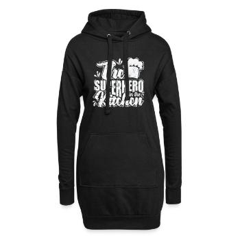 Le super-héros dans la cuisine - Sweat-shirt à capuche long Femme - noir - Devant