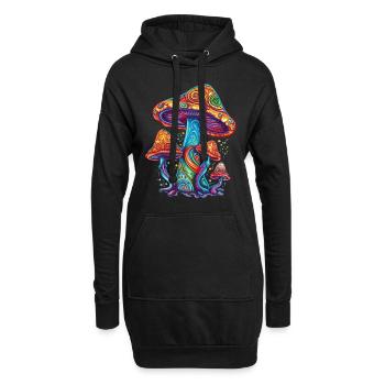 Pilze Psychedelic Magic Mushrooms Festival - Hoodie-Kleid - Schwarz - Vorne