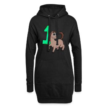 1 Jahr alt - Einschulung - Pferd Motiv - Zahl 1 - Hoodie-Kleid - Schwarz - Vorne