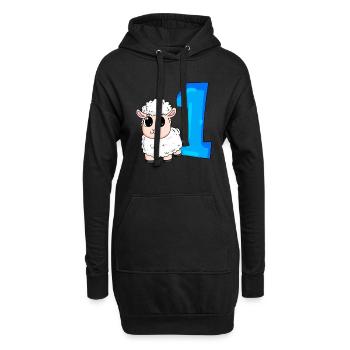 1 Jahr alt - Einschulung - Schaf Motiv - Zahl 1 - Hoodie-Kleid - Schwarz - Vorne