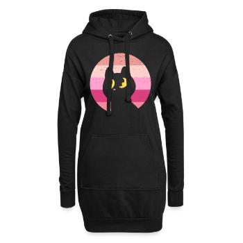 Katze Retro - Hoodie-Kleid - Schwarz - Vorne