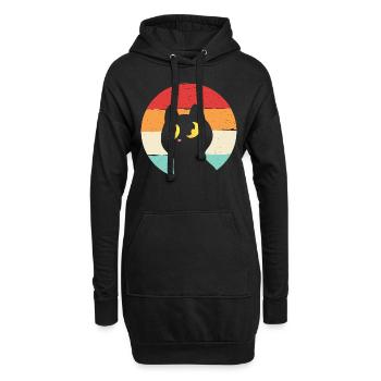 Katze Retro - Hoodie-Kleid - Schwarz - Vorne