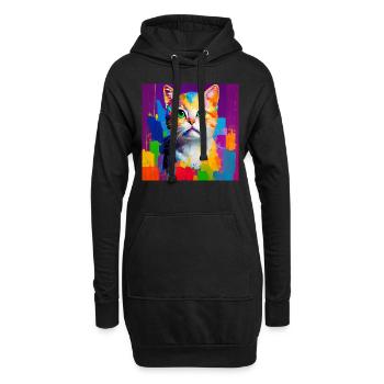 Peinture à l’huile Style Cat Portrait Design pour - Sweat-shirt à capuche long Femme - noir - Devant