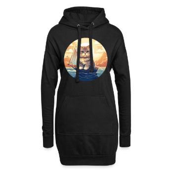 Chat naviguant au coucher du soleil, romantique - Sweat-shirt à capuche long Femme - noir - Devant