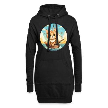 Segelnde Katze auf Segelboot, Sonnenuntergangs Tie - Hoodie-Kleid - Schwarz - Vorne