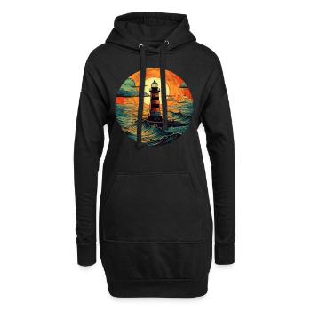 Phare au coucher du soleil, Romantique - Sweat-shirt à capuche long Femme - noir - Devant