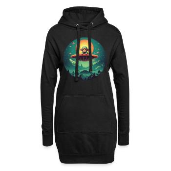 Enlèvement d’un singe par un extraterrestre - Sweat-shirt à capuche long Femme - noir - Devant