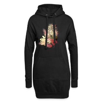 leopard, katze,wildkatze,malerei,blätter,gold,rot - Hoodie-Kleid - Schwarz - Vorne