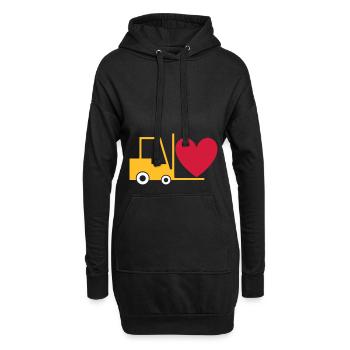 ★ Designfarben änderbar ★ Gabelstapler mit Herz - Hoodie-Kleid - Schwarz - Vorne