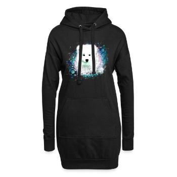 Samojede, Chien, Aquarelle,Peinture, bleu - Sweat-shirt à capuche long Femme - noir - Devant