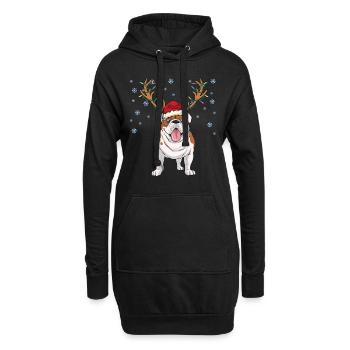 Bulldog anglais avec bonnet de Noel et bois - Sweat-shirt à capuche long Femme - noir - Devant