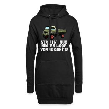 Stau ist nur hinten doof, vorne geht's! - Unimog - Hoodie-Kleid - Schwarz - Vorne