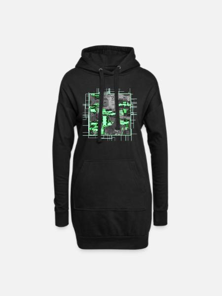 Green Stylized Motherboard - Hoodie Dress - black