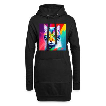Edle Katze Ölgemälde Design Ölfarben Malfarben Sty - Hoodie-Kleid - Schwarz - Vorne
