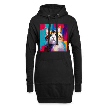 Ölgemälde-Stil Hauskatze Portrait Design - Hoodie-Kleid - Schwarz - Vorne