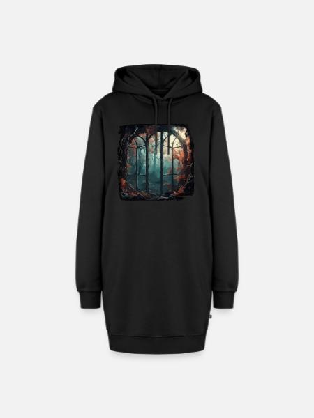 Fenster im Wald / Bäume / Ausblick / Wildnis - Hoodie-Kleid - Schwarz