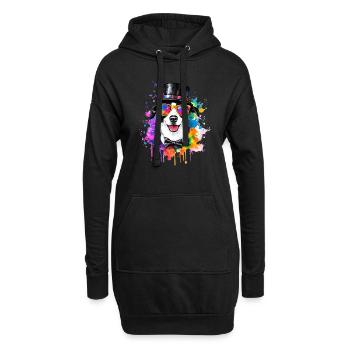 Party Hund mit Zylinder Hut Sonnenbrille Graffiti - Hoodie-Kleid - Schwarz - Vorne