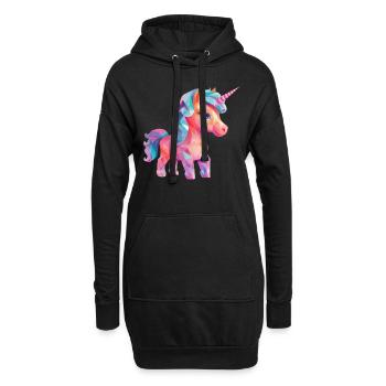 Unicorn Modern Polygon Design - Hoodie-Kleid - Schwarz - Vorne