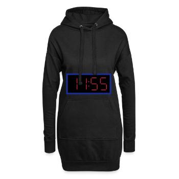 ★ Designfarben änderbar ★ Digitaluhr 11:55 Uhr - Hoodie-Kleid - Schwarz - Vorne