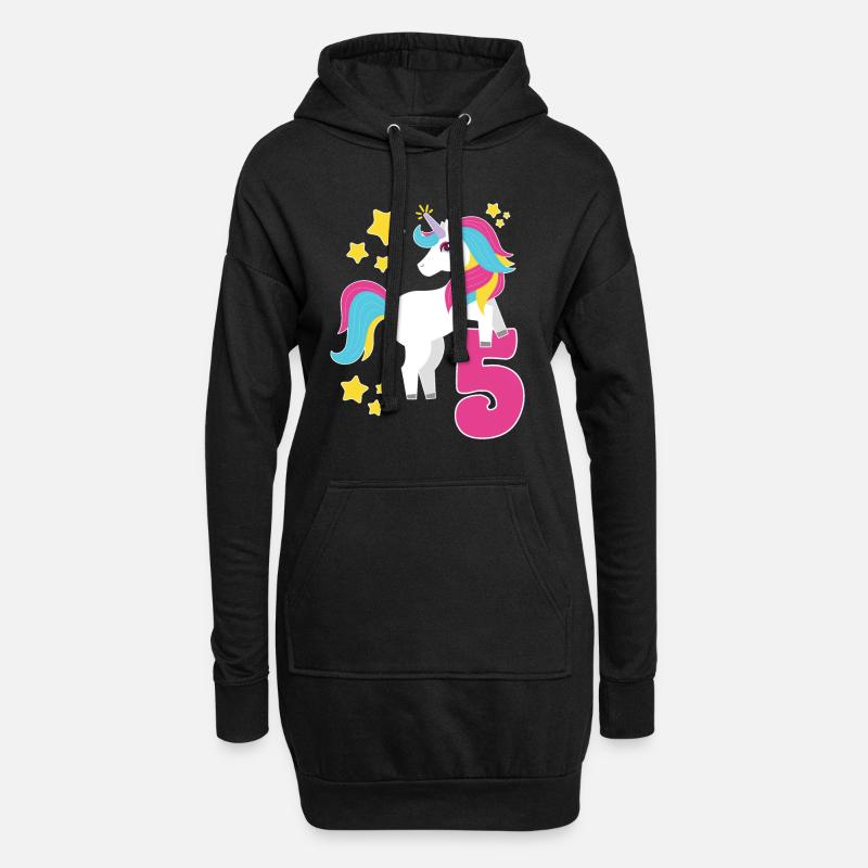 5. Geburtstag Einhorn Ich Bin Schon 5 Geschenk - Hoodie-Kleid - Schwarz