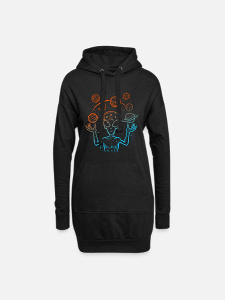 UFO Alien Jonglieren Planeten Weltraum - Hoodie-Kleid - Schwarz