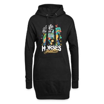 Pferde Blumen Das Leben ist mit Pferden besser - Hoodie-Kleid - Schwarz - Vorne