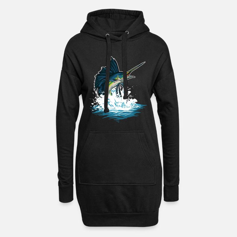 Poisson d’eau profonde Créatures marines Espadon Océan - Sweat-shirt à capuche long Femme - noir