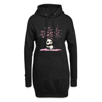 Fleur de cerisier japonais Panda Panda Ours Japon Fleur - Sweat-shirt à capuche long Femme - noir - Devant