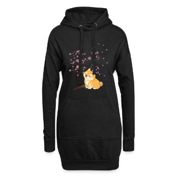 Fleur de cerisier Japon Art japonais Kawaii Shiba Inu - Sweat-shirt à capuche long Femme - noir - Devant