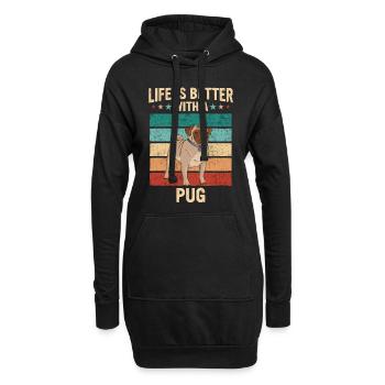 Mops Möpse Hund - Hoodie-Kleid - Schwarz - Vorne